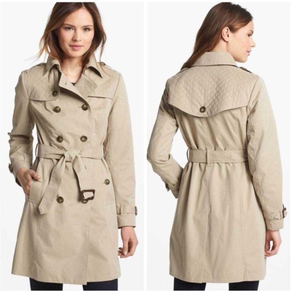 London Fog Quilted Flap Double Breasted Trench Coat